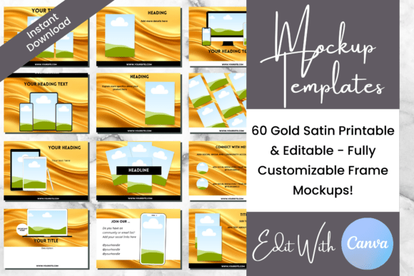 Download 60 Gold Satin Web Mockup Canva Templates - Canva Collection