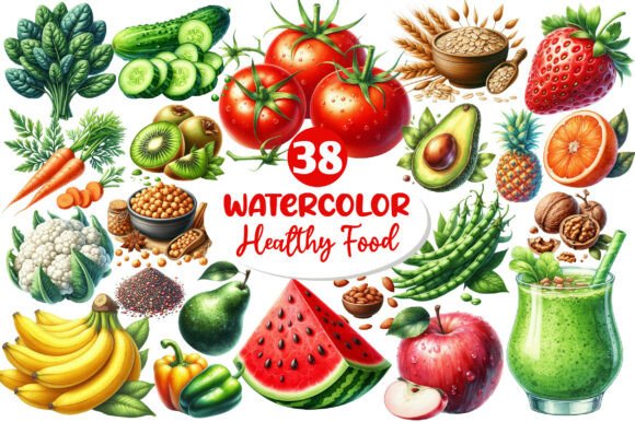 Download Watercolor Healthy Food Clipart - Healthy food Collection