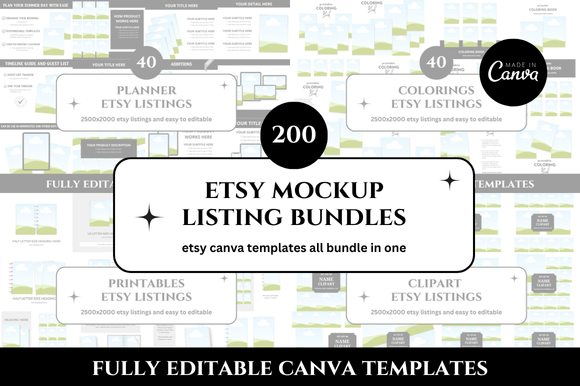 Download 200 Etsy Listings Mockup Canva Bundle - Canva bundle Collection