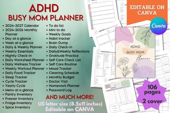 Download ADHD Busy Mom Planner - Canva Template - Canva Collection