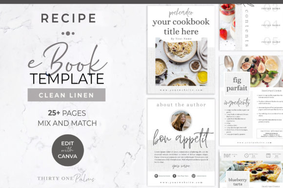 Download Recipe EBook Template for Canva | Linen - Canva Collection