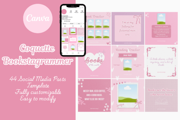 Download Coquette Bookstagrammer Canva Templates - Canva Collection